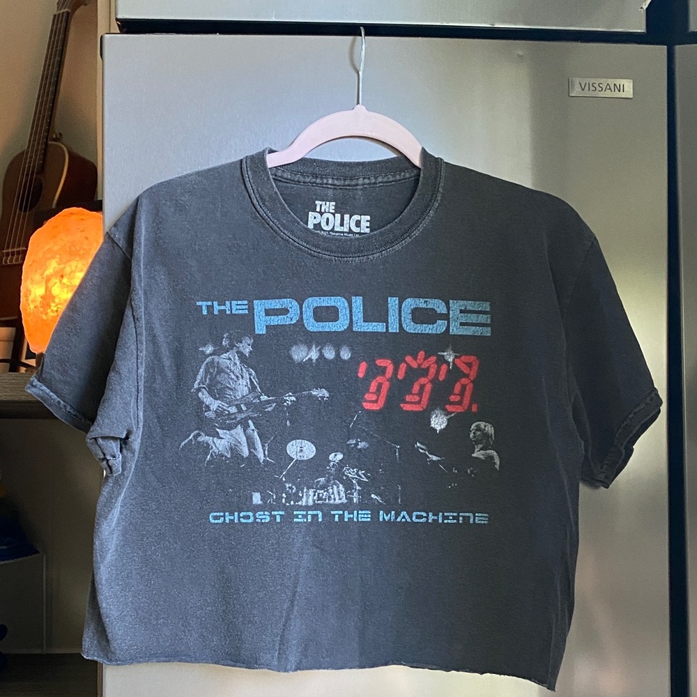 The Police Charcoal Graphic women’s cropped cut-off Tee,  size: S/M